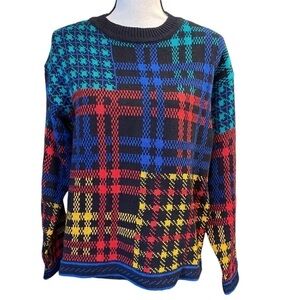 VINTAGE TOFFS size medium cotton blend colorful striped sweater round ne…